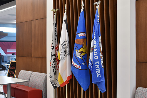 Native American flags on display at Northeast 